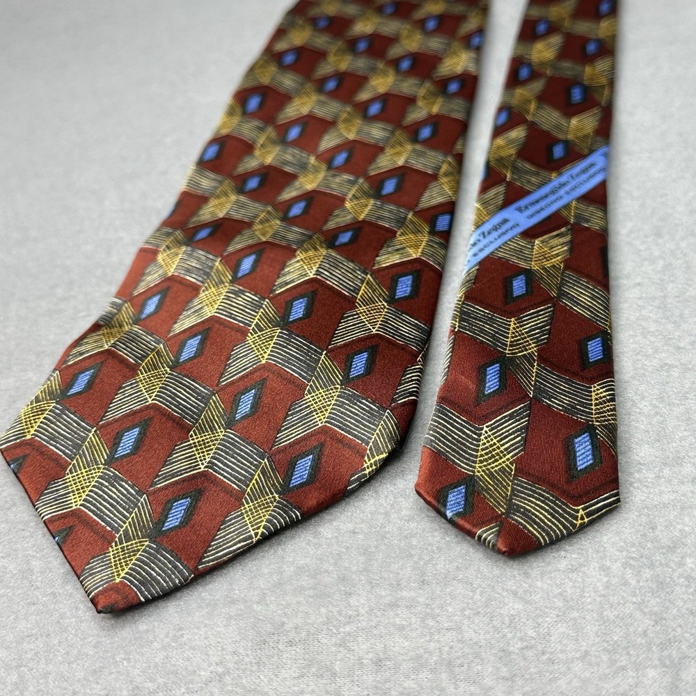 Ermenegildo Zegna Red,Gold & light‎ Blue Woven Silk Tie 60x3.75"